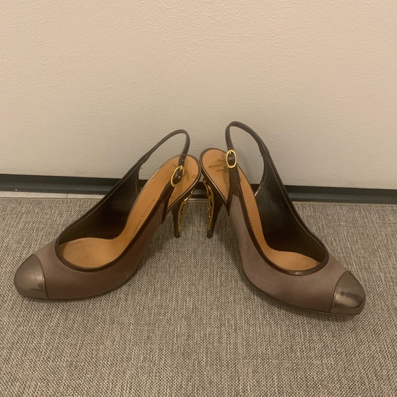 Giuseppe Zanotti Viv 100 Ritter Silk Caged Geometrical Gold Heels Size 39/5 - Picture 6 of 15